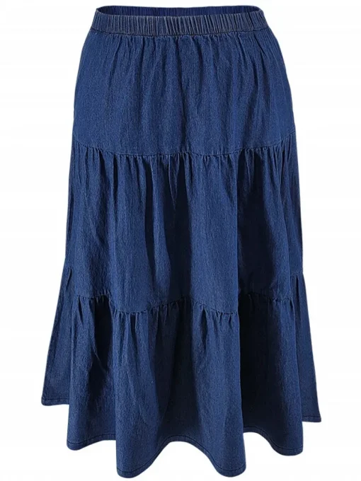 Plus Size High Waist A-Line Denim Midi Skirt Women - Image 4