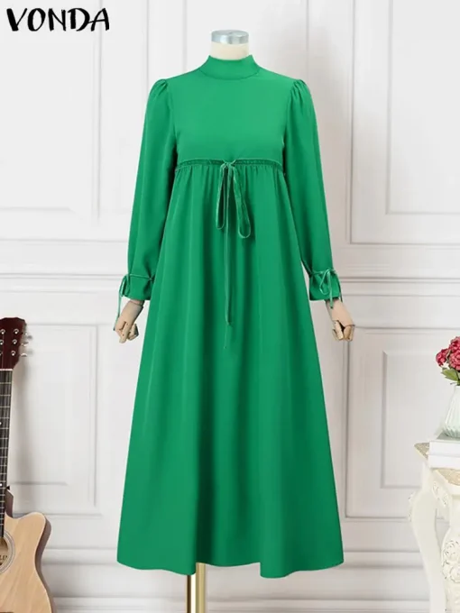 Elegant Long Sleeve Maxi Dress with Stand Collar for Autumn - Image 3