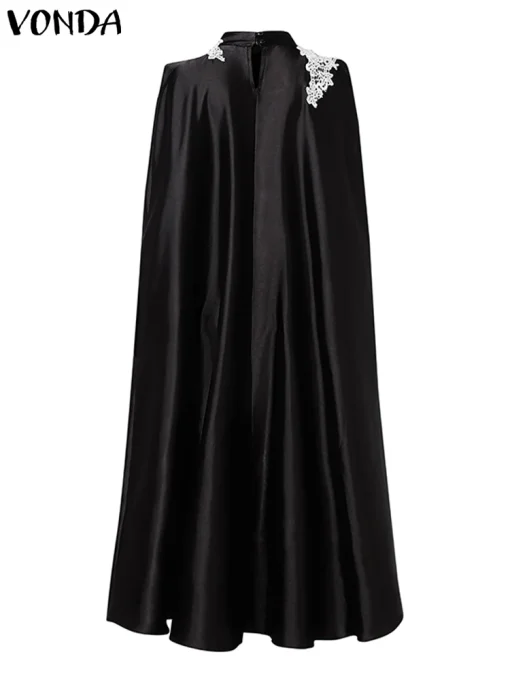 Plus Size High Collar A-Line Long Dress - Image 3