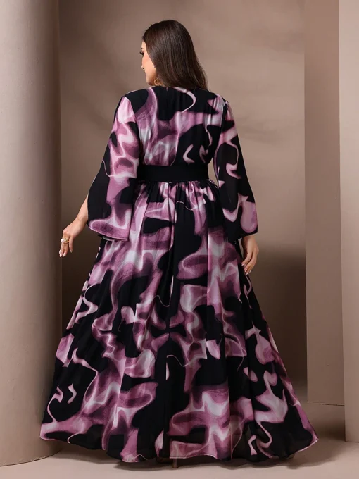 Elegant Plus Size V-Neck Tie Dye Wrap Maxi Dress - Image 2