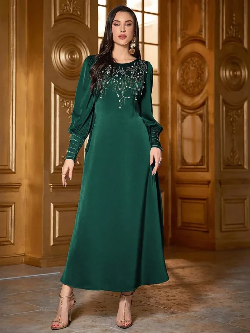 Luxury Rhinestone Beaded Long Sleeve Party Dress