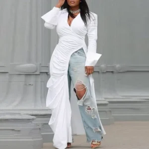 Plus Size   Women’s Irregular Hem Pleated Blouse