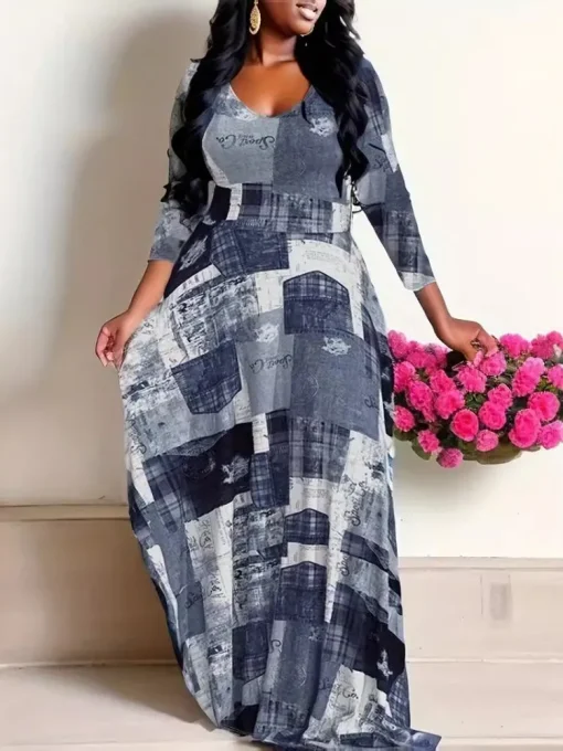 Plus Size Casual Long Sleeve Maxi Dress for Women - Image 2