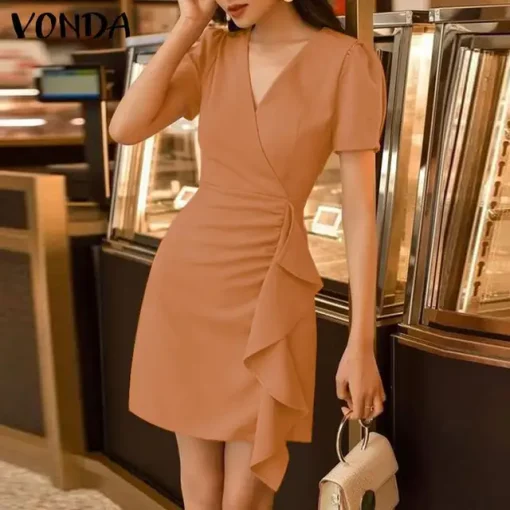 Elegant V-Neck Bodycon Mini Dress with Ruffled Sleeves - Image 7