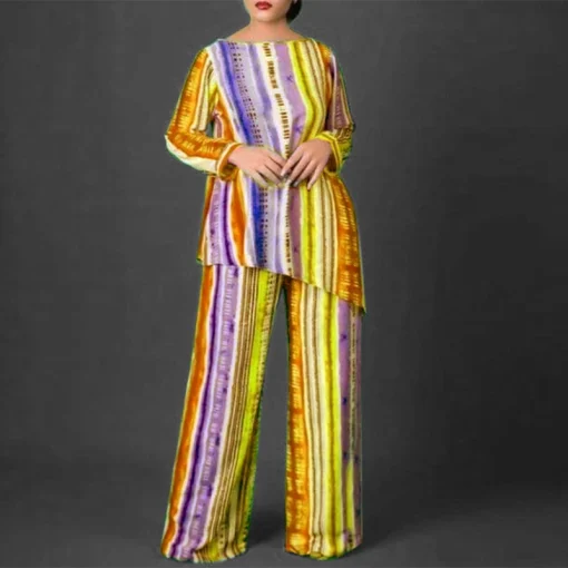 Autumn Vintage Printed Kaftan Pants Set for Women - Image 5