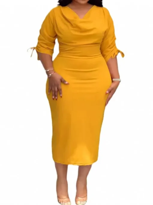 Plus Size Casual 3/4 Sleeve Midi Dress Women - Image 5