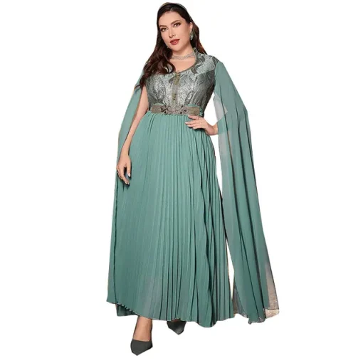 Plus Size Arab Party Maxi Dress with Cape Sleeves - Image 7