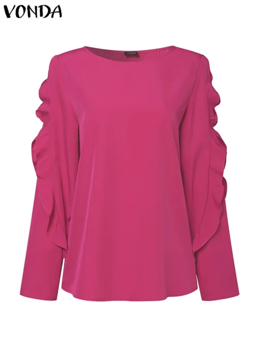 Plus Size Elegant Ruffled Blouse with Long Sleeves - Image 2