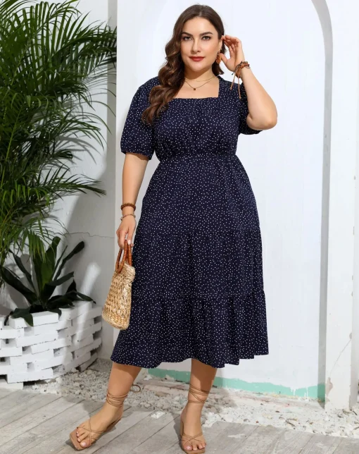 Elegant Plus Size Summer Beach Dress with Floral Print - Image 3