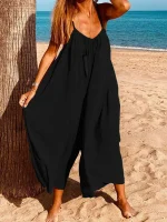 Women Sleeveless V-Neck Wide Leg Summer Jumpsuit