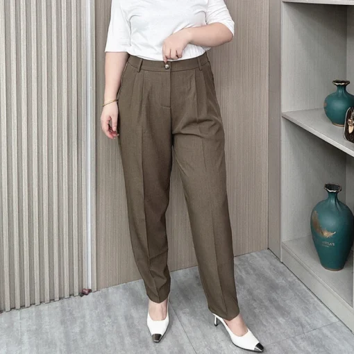 Women's High Waist Tailored Trousers, Plus Size, Professional Style