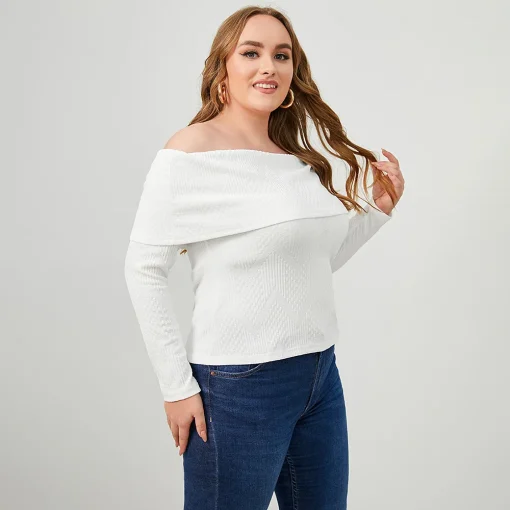 Elegant Plus Size Long Sleeve Knitted Sweater for Women - Image 4