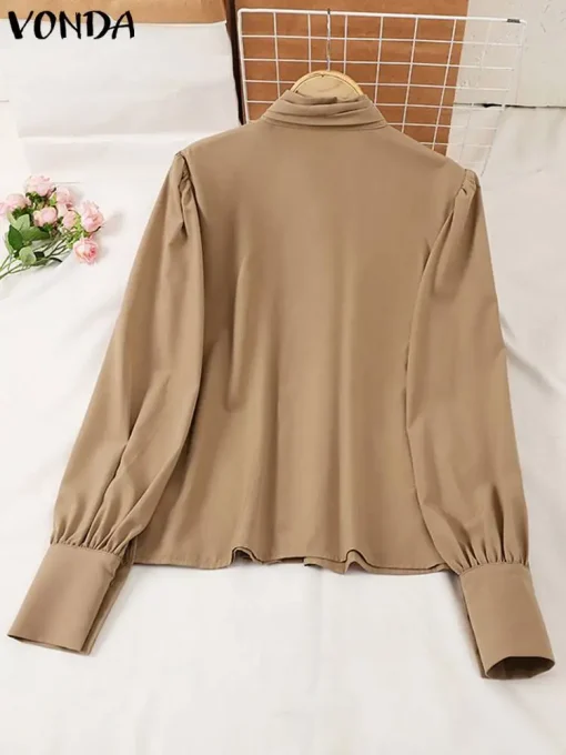 Plus Size Elegant Pleated Long Sleeve Blouse for Autumn - Image 3