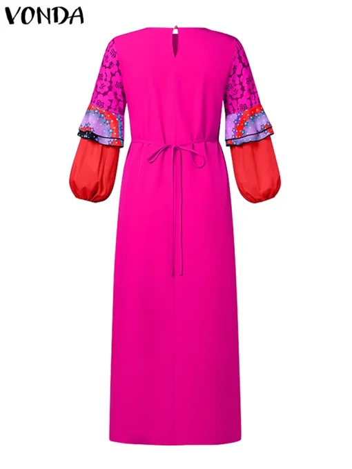 Bohemian Retro Printed Maxi Dress with Puff Sleeves for Women - Image 3