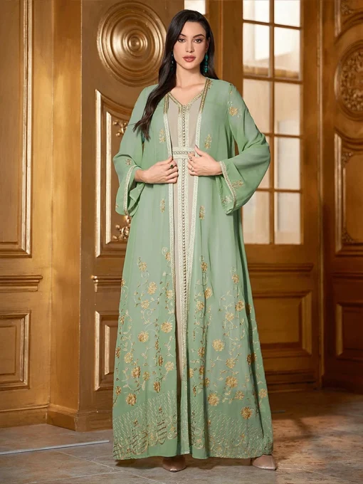 Women’s Floor-Length Chiffon Embroidered Two-Piece Dubai Dress - Image 4