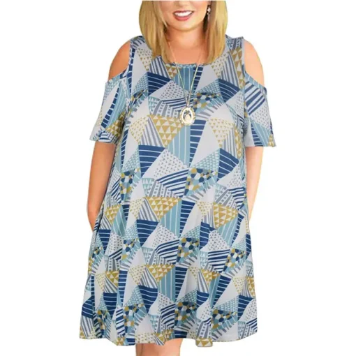 Plus Size Loose Off-Shoulder Printed Summer Dress - Image 21