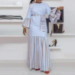 Plus Size   Bohemian Printed Lantern Sleeve Maxi Dress
