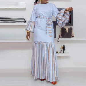 Plus Size   Bohemian Printed Lantern Sleeve Maxi Dress