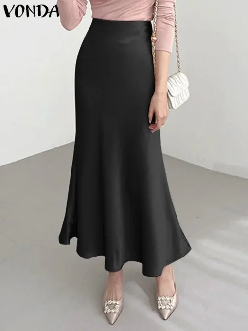 Women’s Elegant Satin Pleated High Waist Summer Office Skirt - Image 2