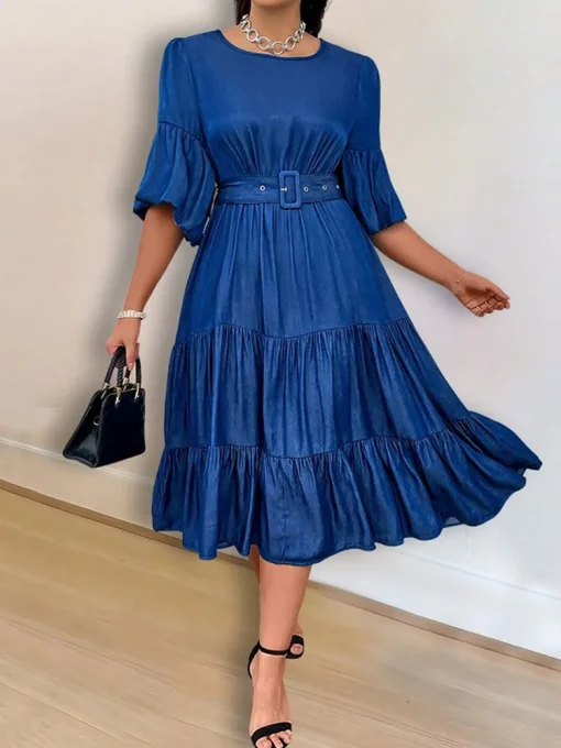 Plus Size Denim Loose Casual Midi Dress - Image 2