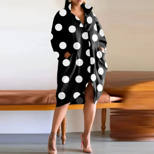 Plus Size   Polka Dot Irregular Party Dress - Image 5