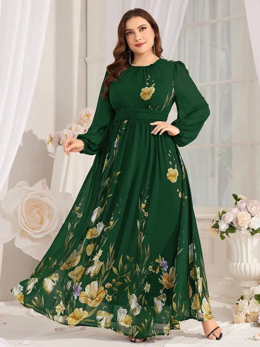 Plus Size Floral Print Lantern Sleeve Maxi Dress - Image 5