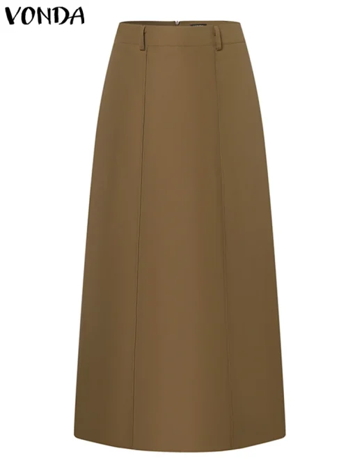 Plus Size Elegant Pleated Maxi Skirt with Pockets - Image 2