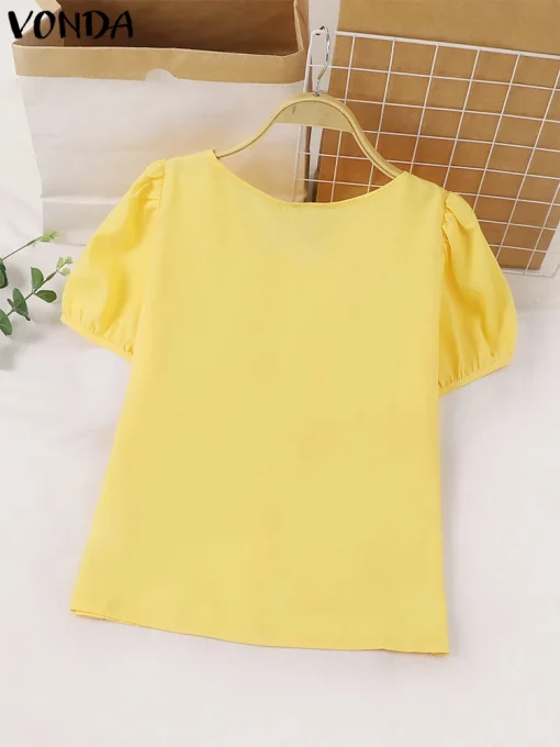 Women's Elegant Short Sleeve Pleated Blouse Tunic Top - Image 3