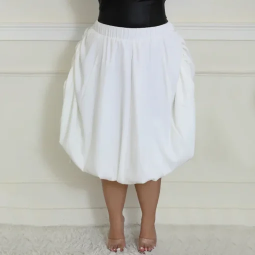 Plus Size Women's High Waist A-Line Black White Skirt - Image 7