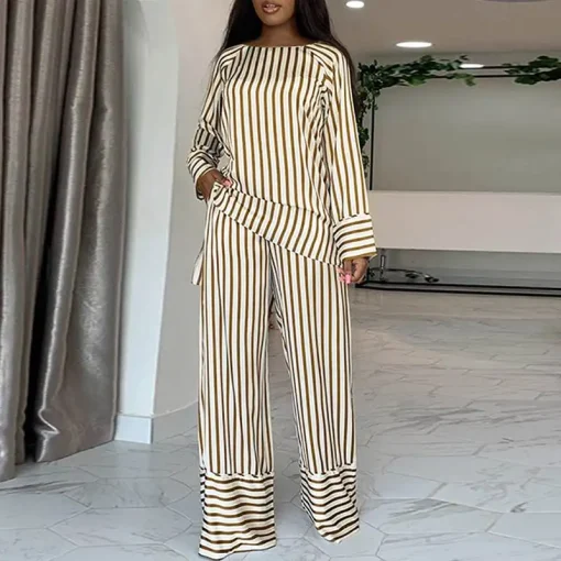 Elegant Stripe Pant Set with Long Sleeve Top - Image 5