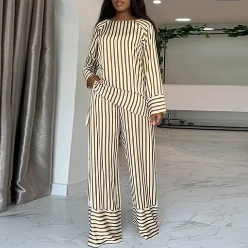 Elegant Stripe Pant Set with Long Sleeve Top - Image 9