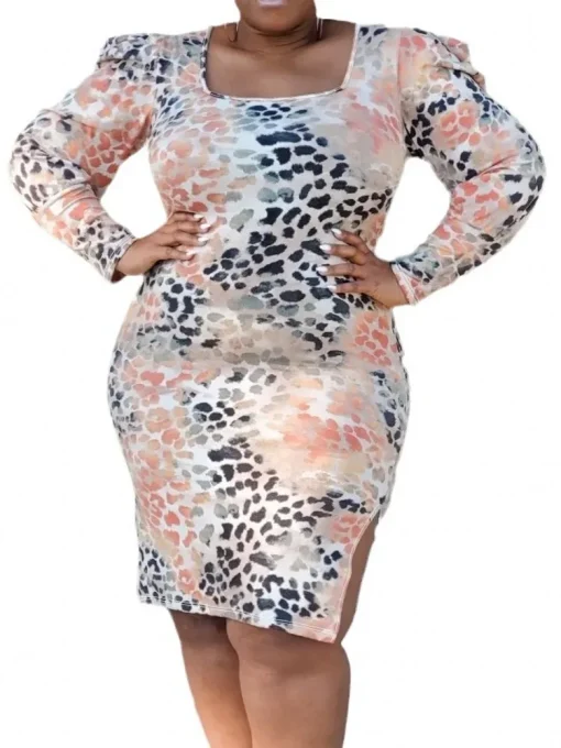 Plus Size Long Sleeve Casual Midi Dress for Women - Image 3