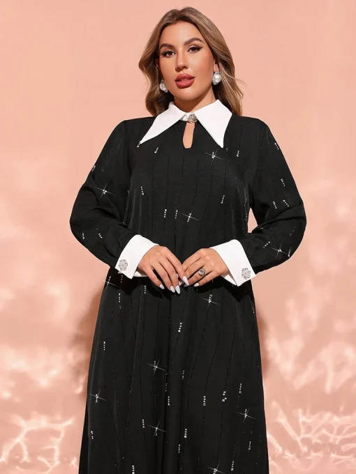 Plus Size Elegant Contrast Color Long Sleeve Maxi Dress - Image 6