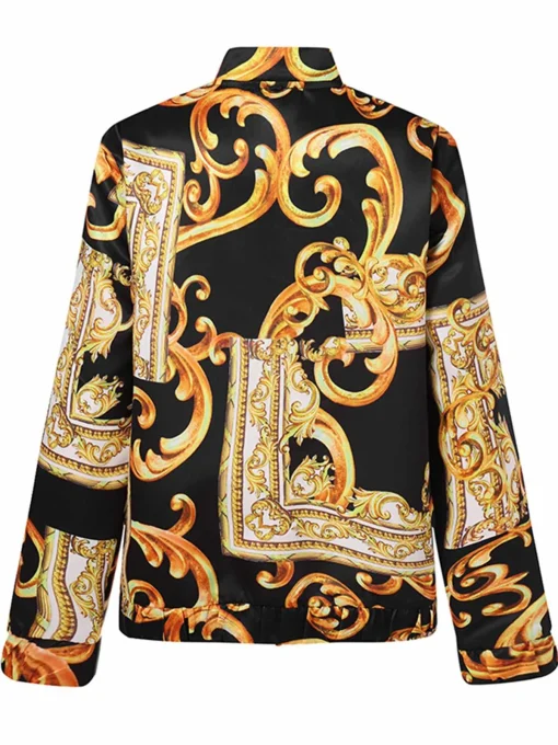 Elegant Oversized Printed Jackets with Zipper and Pleats - Image 2