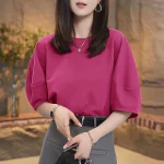Women's Elegant Solid Color O-Neck Short Sleeve Blouse