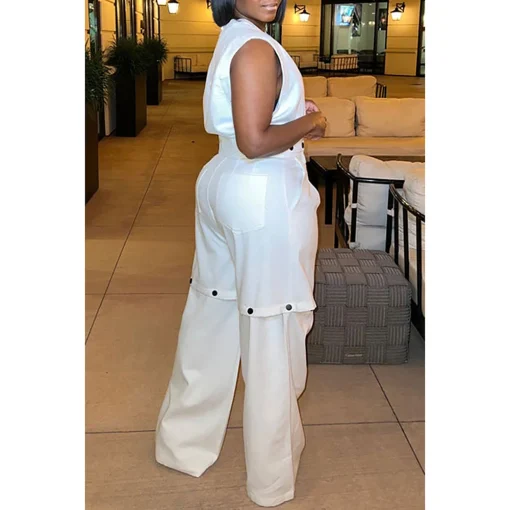 Plus Size Casual White Round Neck Two-Piece Pant Set - Image 2