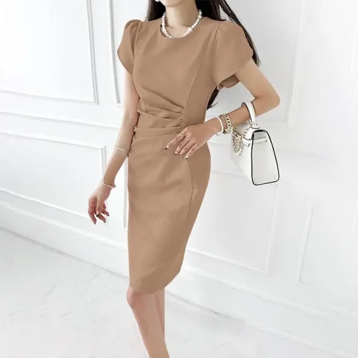 Summer Mini Dress Casual Puff Sleeve Pleated Sundress - Image 5