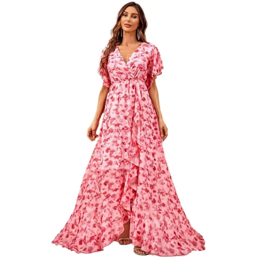 Stylish Summer Chiffon A-Line Maxi Dress with Ruffled Sleeves - Image 7