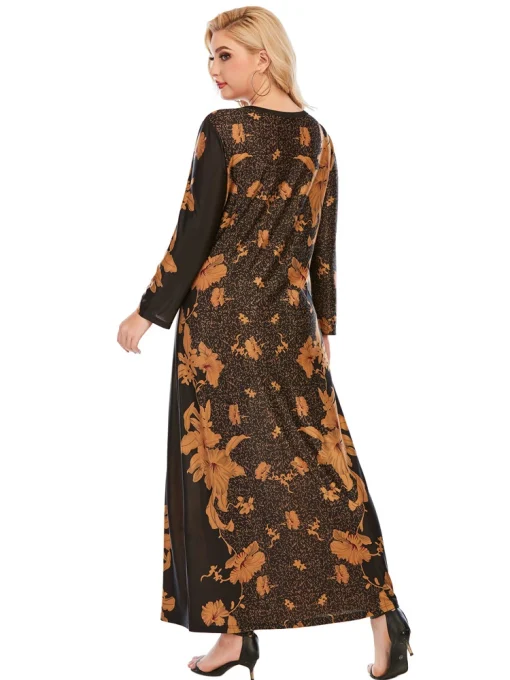 Plus Size Oversized Long Sleeve Retro Floral Dress - Image 5