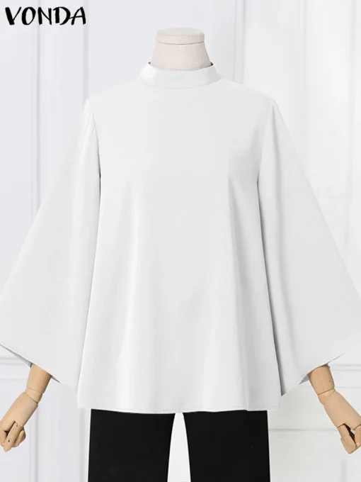 Women's Autumn Tunic Blouse with Flare Sleeves - Image 2