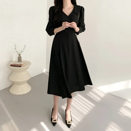 Women's Elegant Solid Color Midi Dress - Image 6