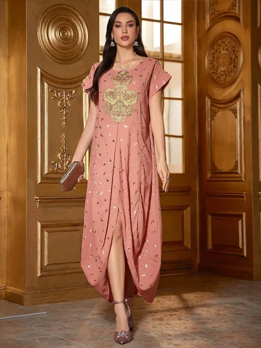 Women’s Floor-Length Middle Eastern Style Gold Dress - Image 5