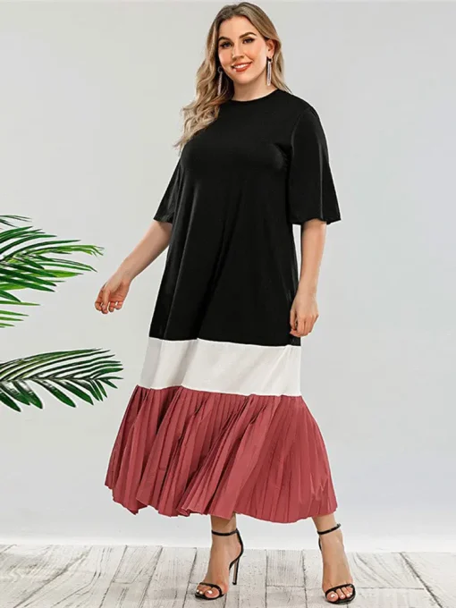 Elegant Plus Size O-Neck Knitted A-Line Summer Dress - Image 3