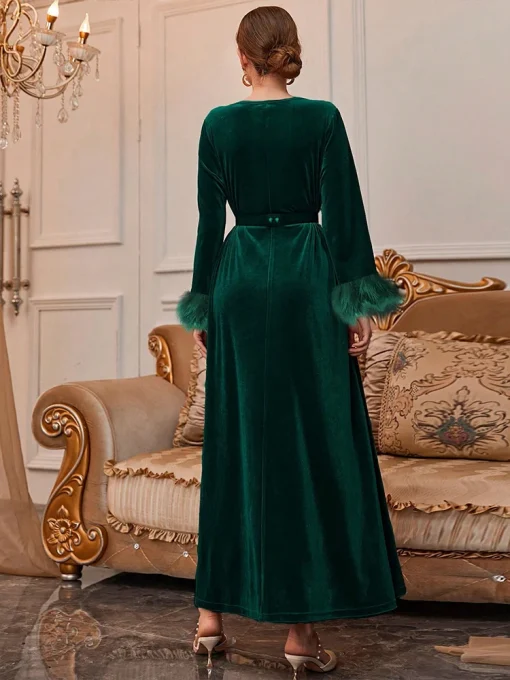 Elegant Retro A-Line Floor-Length Green Evening Dress - Image 2