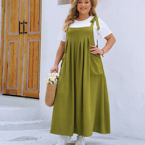 Elegant Plus Size Solid Color Loose Summer Party Dress - Image 6