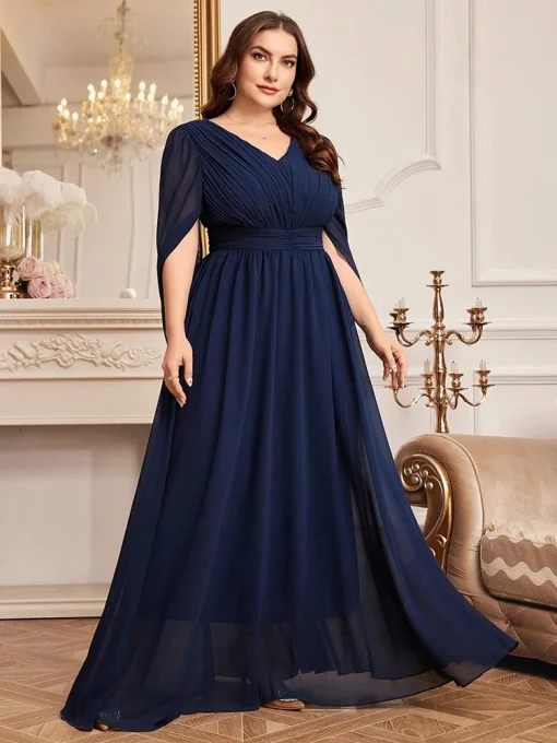 Plus Size V-Neck Tulle Spliced Embellished Waistband Dress - Image 4