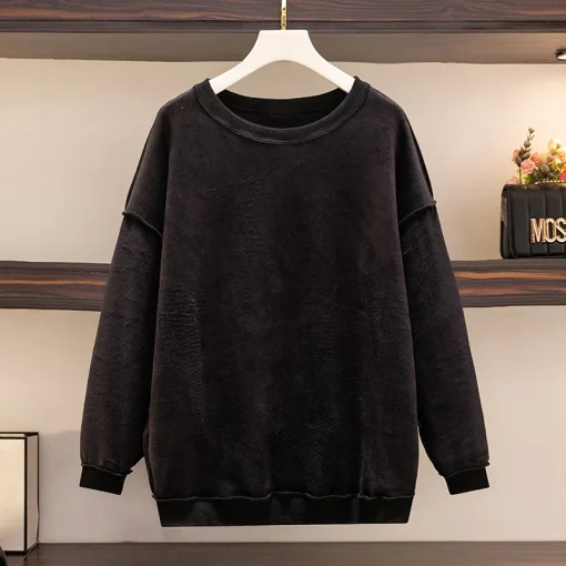 Plus Size Women's Long Sleeve Velvet Pullover Sweatshirt - Image 2