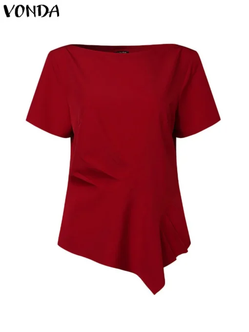 Women's Elegant Pleated Short Sleeve Blouse - Image 2