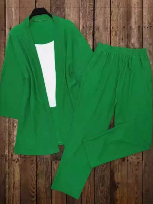 Plus Size Green Shirt and Wide Leg Pants Set - Image 5