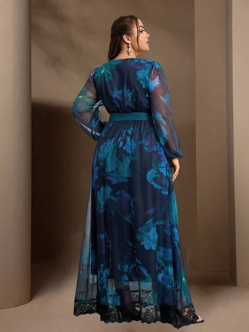 Casual Elegant Plus Size Floral Print Lantern Sleeve Maxi Dress - Image 2